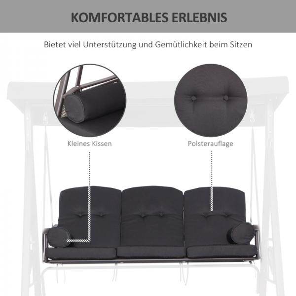3-Sitzer Hollywoodschaukel Gartenschaukel mit Sonnendach Kissen Metall Polyester Schwarz - Palo24