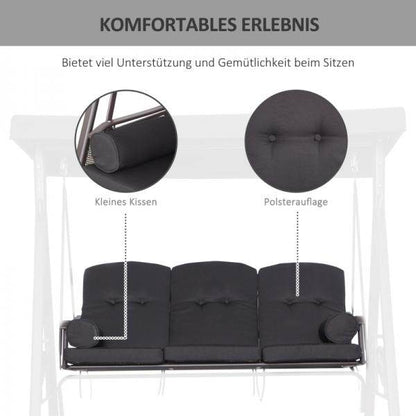3-Sitzer Hollywoodschaukel Gartenschaukel mit Sonnendach Kissen Metall Polyester Schwarz - Palo24