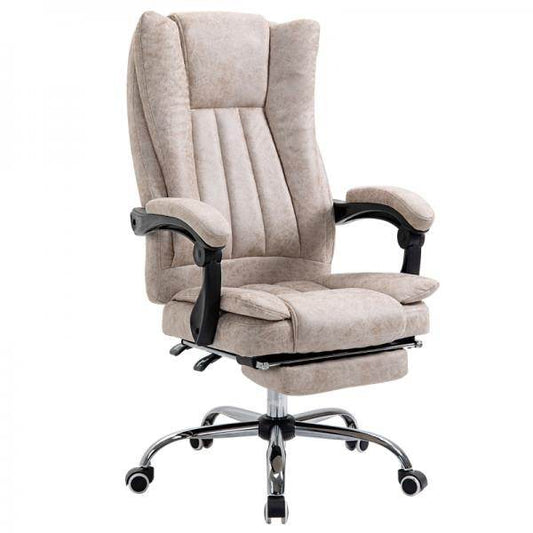 Bürostuhl Drehstuhl mit Liegefunktion Fußstütze Sitzhöhenverstellung Mikrofaser Beige+Schwarz+Silber - Palo24