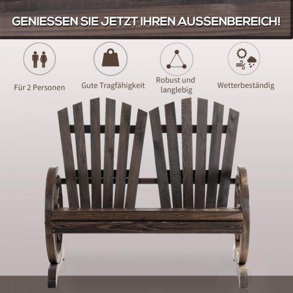 Gartenbank mit Armlehne, Sitzbank, Rustikale Bank, Massivholz, Dunkelbraun, 108 x 66 x 95 cm - Palo24