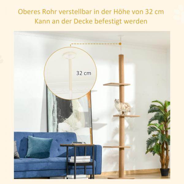 Kratzbaum Katzenbaum Kletterbaum Höhenverstellbar Hellbraun 43 x 27 x 228-260 cm - Palo24