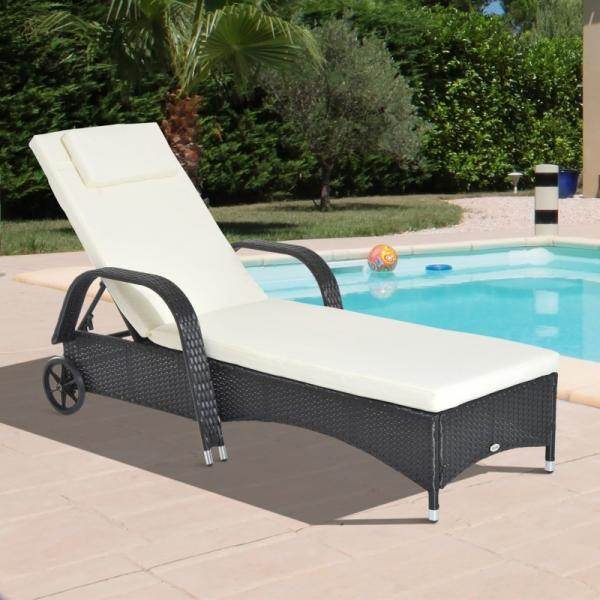 Mobile Gartenliege schwarz Rattanliege Polyrattan - Palo24
