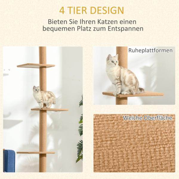 Kratzbaum Katzenbaum Kletterbaum Höhenverstellbar Hellbraun 43 x 27 x 228-260 cm - Palo24
