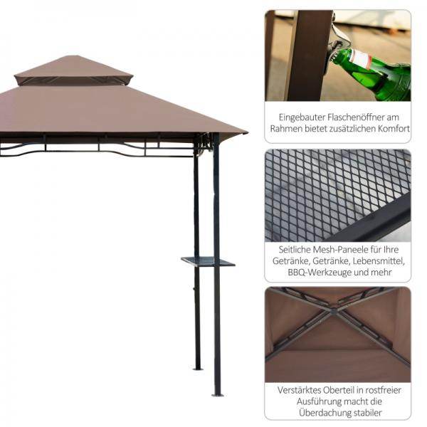 Grillpavillon Gartenzelt Grill Balkonpavillon Flammhemmendes Doppeldach Kaffeebraun+Schwarz - Palo24