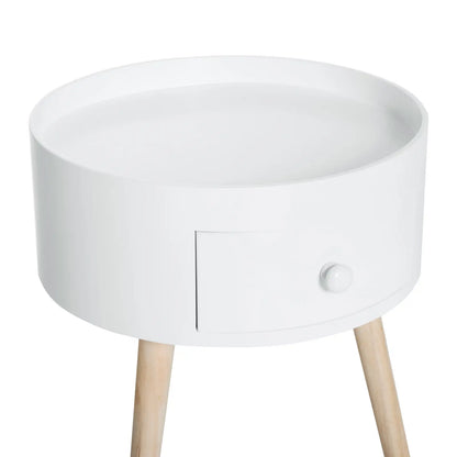 Couchtisch rund Beistelltisch mit Schublade Holz Weiss
