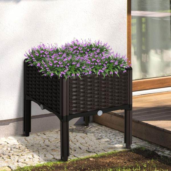 Gartenbeet Hochbeet Pflanzkasten Blumenkasten Rattan-Look Abflusslöcher PP Braun - Palo24
