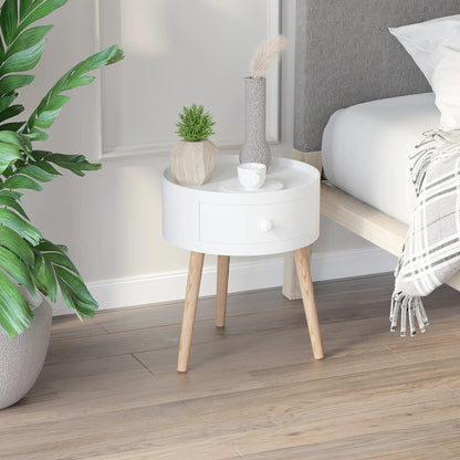Couchtisch rund Beistelltisch mit Schublade Holz Weiss