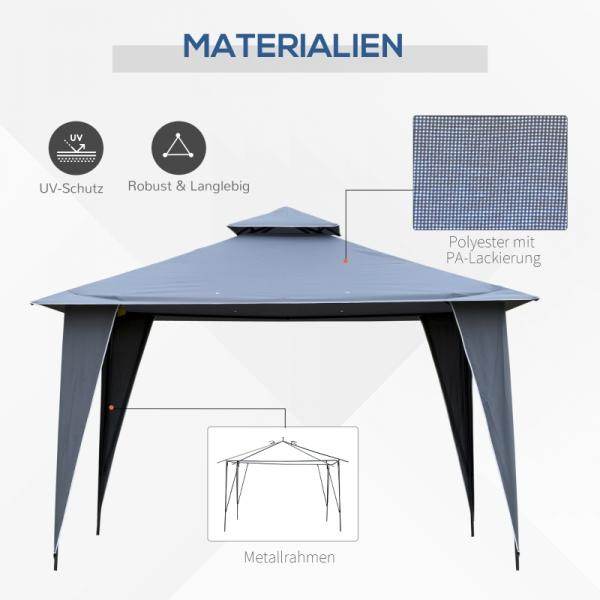 Pavillon Partyzelt mit Doppeldach 3,5x3,5x2,7m Gartenlaube Metall Polyester Grau - Palo24