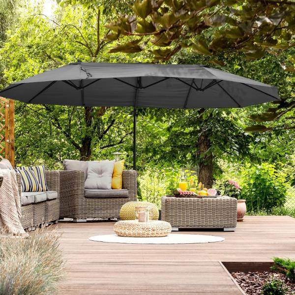 Sonnenschirm mit Kurbel Doppelschirm Gartenschirm Sonnenschutz Metall Grau - Palo24