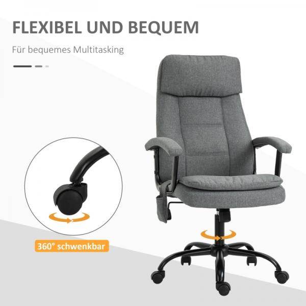 Bürostuhl höhenverstellbarer mit Massagefunktion, ergonomischer Drehstuhl Leinen-Gefühl Grau - Palo24
