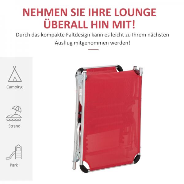 Sonnenliege Gartenliege Alu Stoffliege Relaxliege 5-fach verstellbar faltbar ergonomisch Netzstoff Rot 170 x 60 x 76 cm - Palo24