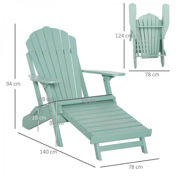 Adirondack-Gartenstuhl mit Fußstütze klappbar Gartenliege Outdoor Gartenmöbel Kiefernholz Grün - Palo24