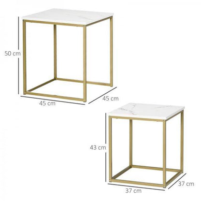Beistelltisch 2er-Set stapelbar Marmoroptik Gold + Weiss - Palo24