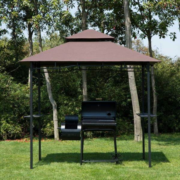Grillpavillon Gartenzelt Grill Balkonpavillon Flammhemmendes Doppeldach Kaffeebraun+Schwarz - Palo24