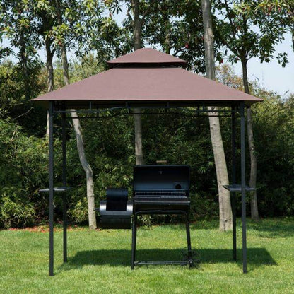 Grillpavillon Gartenzelt Grill Balkonpavillon Flammhemmendes Doppeldach Kaffeebraun+Schwarz - Palo24