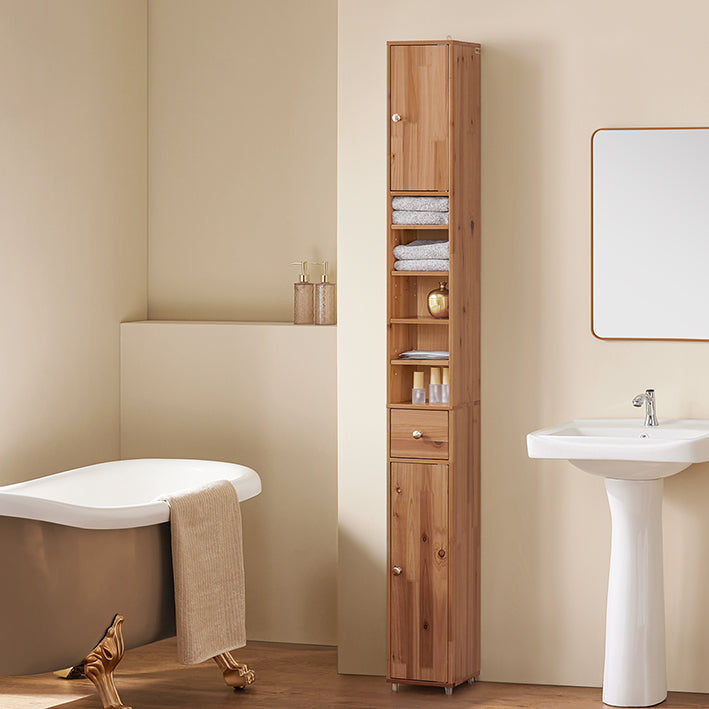 Schmal Badschrank Holzfarbe 5 Fächer