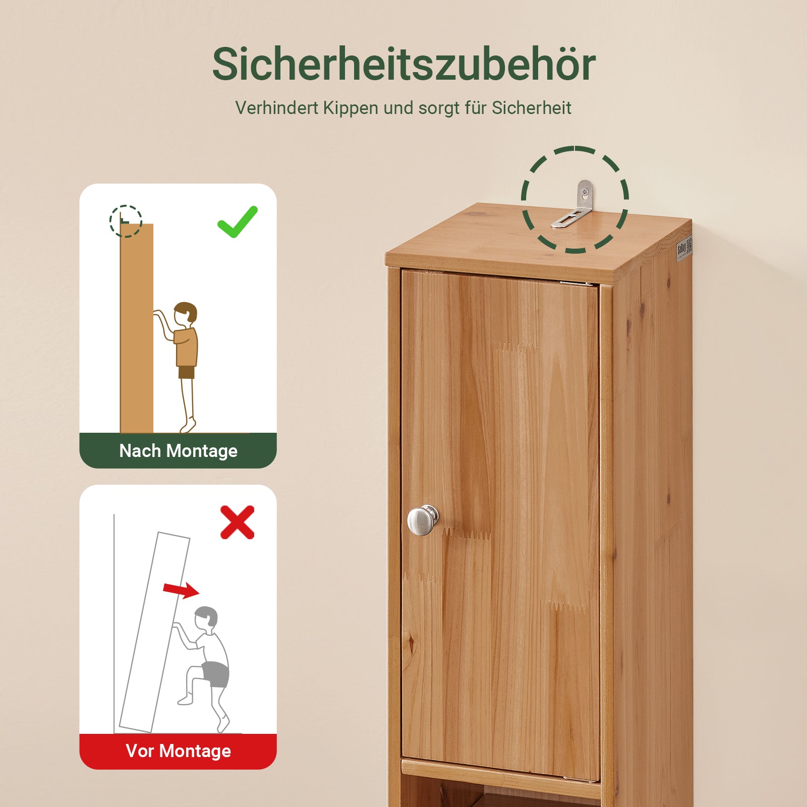 Schmal Badschrank Holzfarbe 5 Fächer