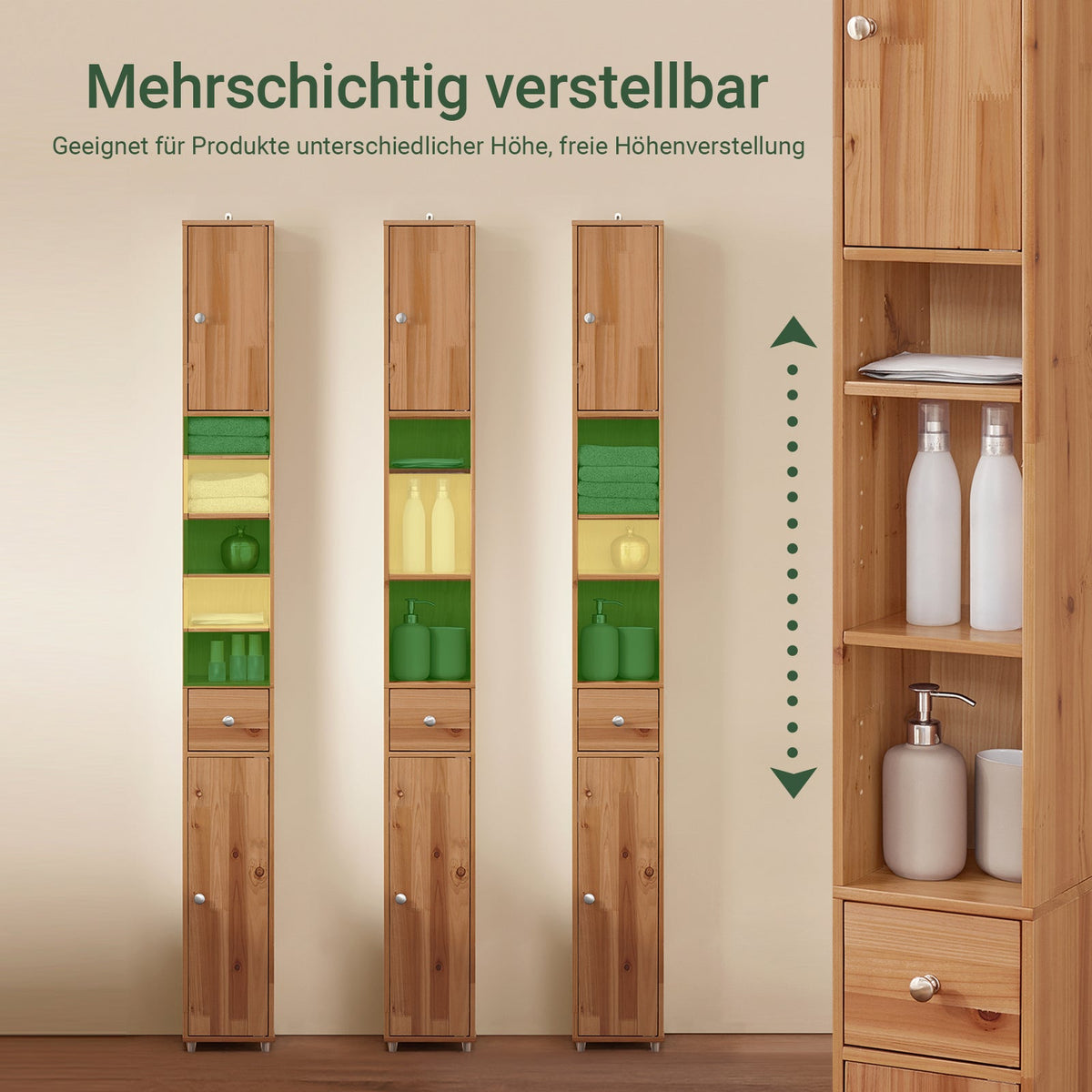 Schmal Badschrank Holzfarbe 5 Fächer