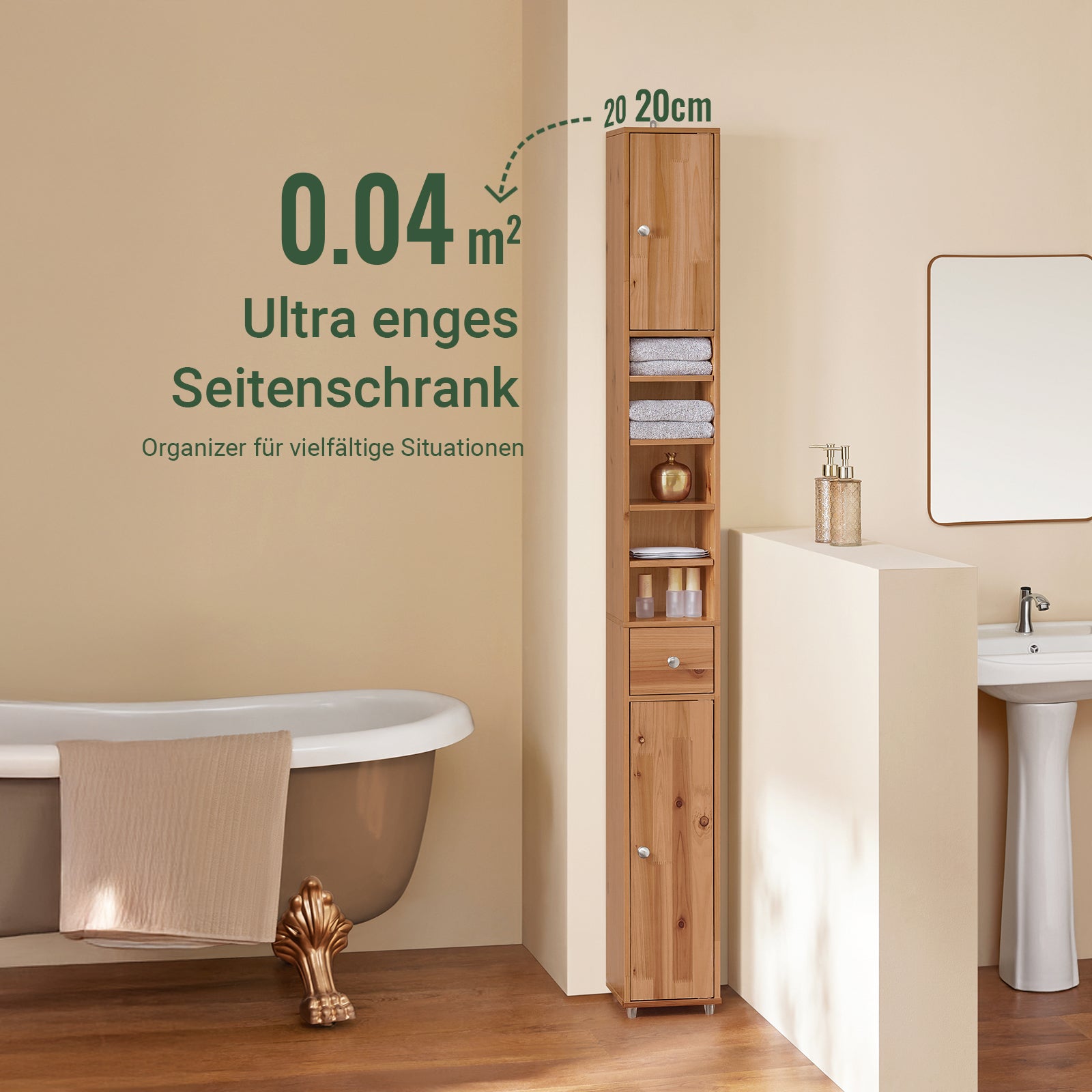 Schmal Badschrank Holzfarbe 5 Fächer