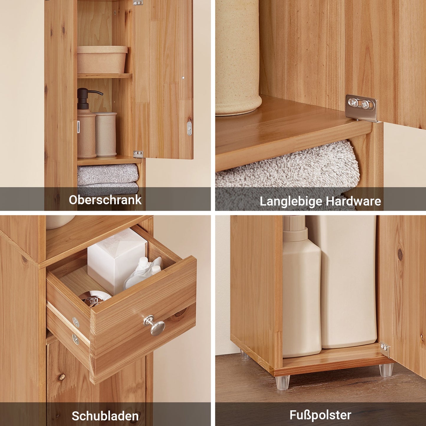 Schmal Badschrank Holzfarbe 5 Fächer