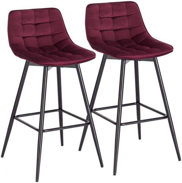2er-Set Designer Barstuhl mit Fußstütze Samt, Metallbeine Elif bordeaux - Palo24