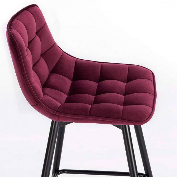 2er-Set Designer Barstuhl mit Fußstütze Samt, Metallbeine Elif bordeaux - Palo24