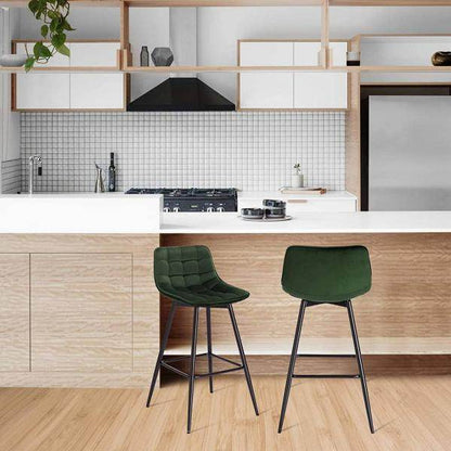 2er-Set Designer Barstuhl mit Fußstütze Samt, Metallbeine Elif dunkelgrün - Palo24