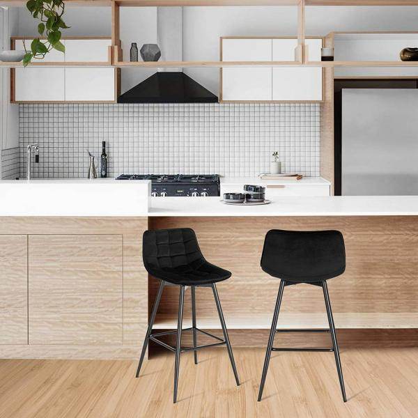 2er-Set Designer Barstuhl mit Fußstütze Samt, Metallbeine Elif schwarz - Palo24