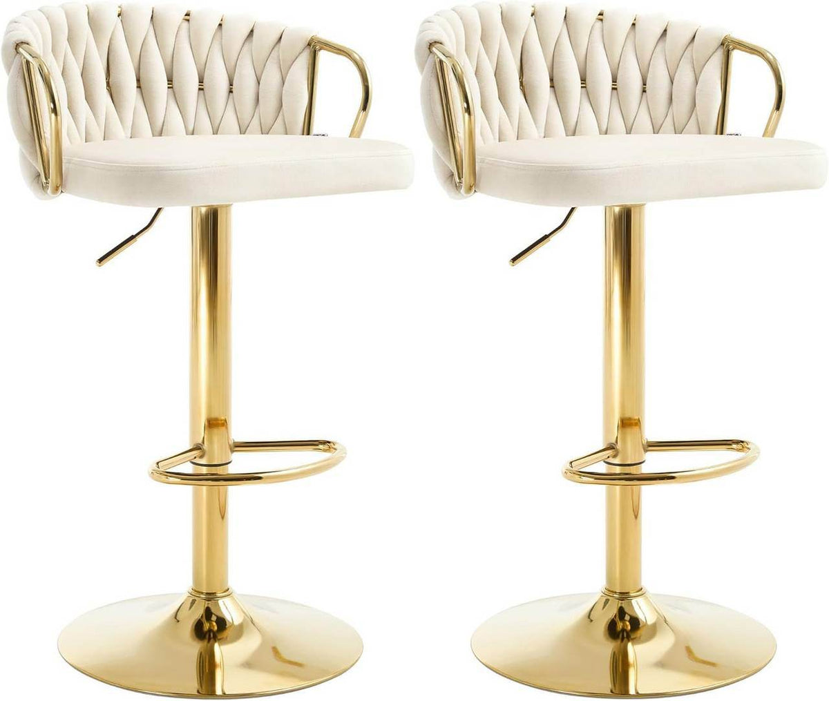 2x Barhocker Samtstuhl Fussstütze Gold Creme - Palo24