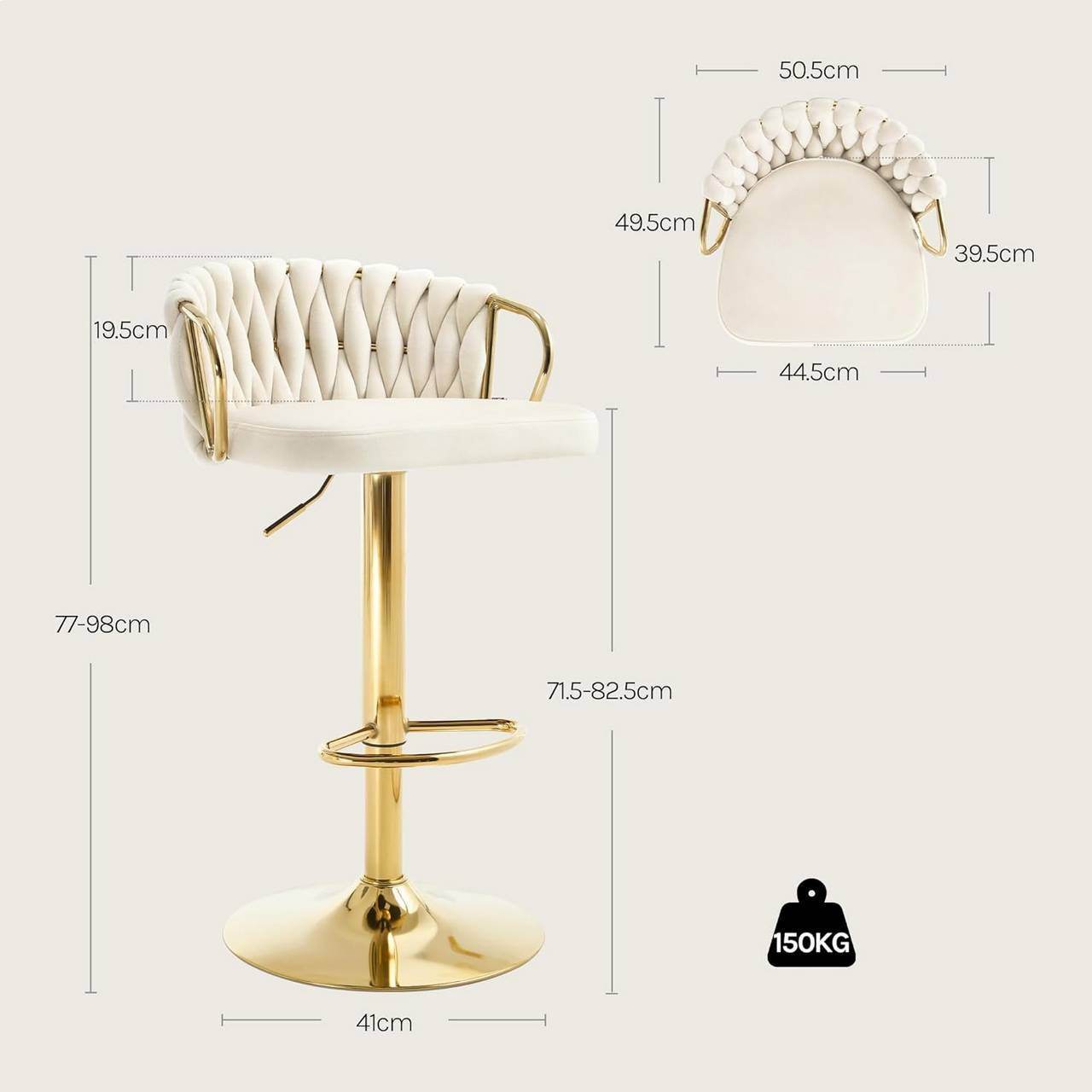 4x Barhocker Samtstuhl Fussstütze Gold Creme - Palo24