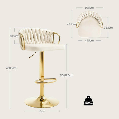 4x Barhocker Samtstuhl Fussstütze Gold Creme - Palo24
