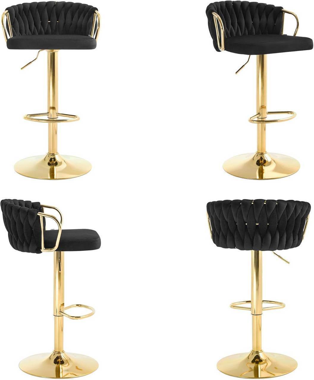 4x Barhocker Samtstuhl Fussstütze Gold Schwarz - Palo24