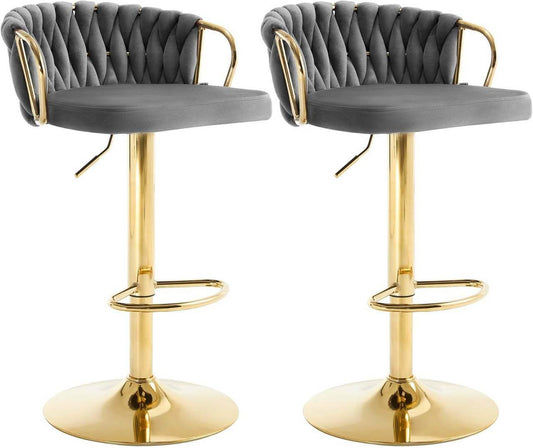 2x Barhocker Samtstuhl Fussstütze Gold Dunkelgrau - Palo24
