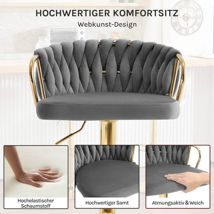4x Barhocker Samtstuhl Fussstütze Gold Dunkelgrau - Palo24