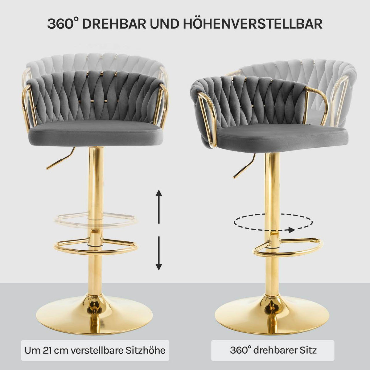 4x Barhocker Samtstuhl Fussstütze Gold Dunkelgrau - Palo24