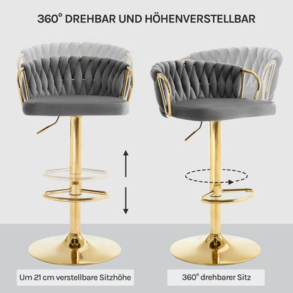 4x Barhocker Samtstuhl Fussstütze Gold Dunkelgrau - Palo24