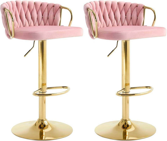 2x Barhocker Samtstuhl Fussstütze Gold Rosa - Palo24