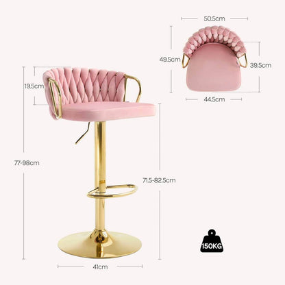 4x Barhocker Samtstuhl Fussstütze Gold Rosa - Palo24