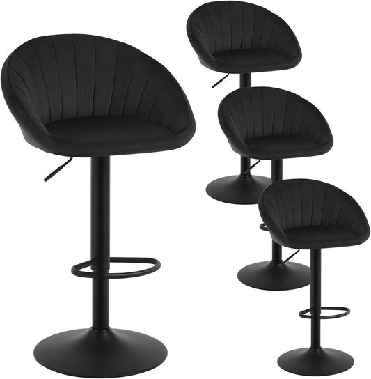 4x Barhocker höhenverstellbar drehbar mit Rückenlehne Samt Metall Schwarz - Palo24
