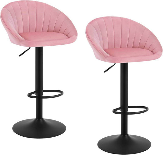 2x Barhocker höhenverstellbar drehbar mit Rückenlehne Samt Metall Rosa - Palo24