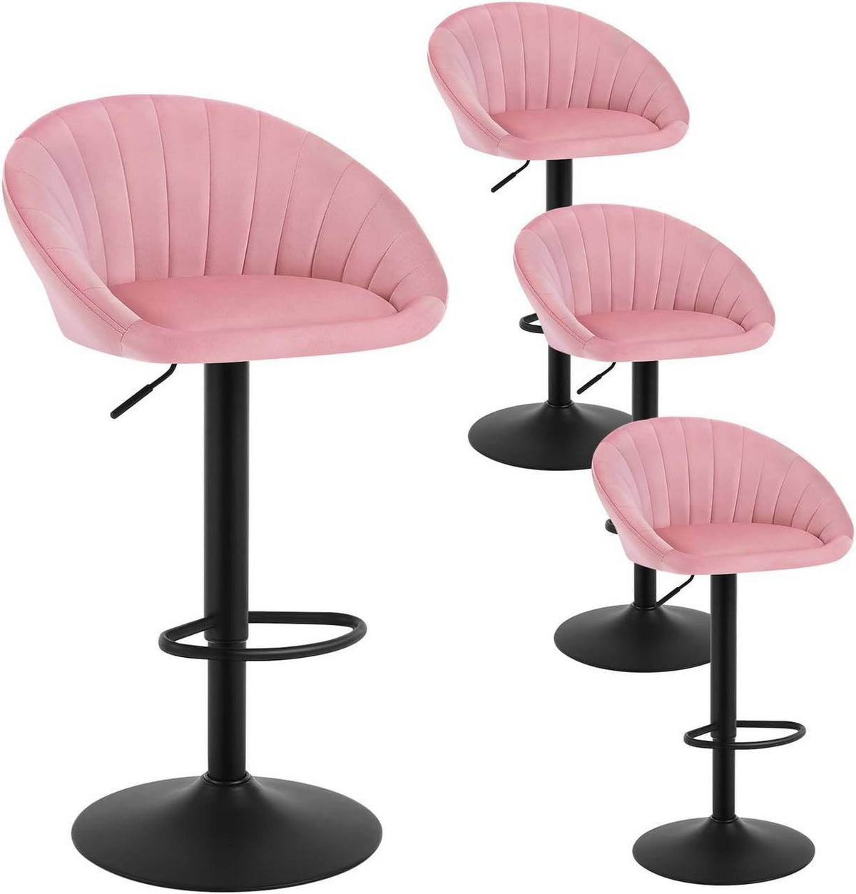 4x Barhocker höhenverstellbar drehbar mit Rückenlehne Samt Metall Rosa - Palo24