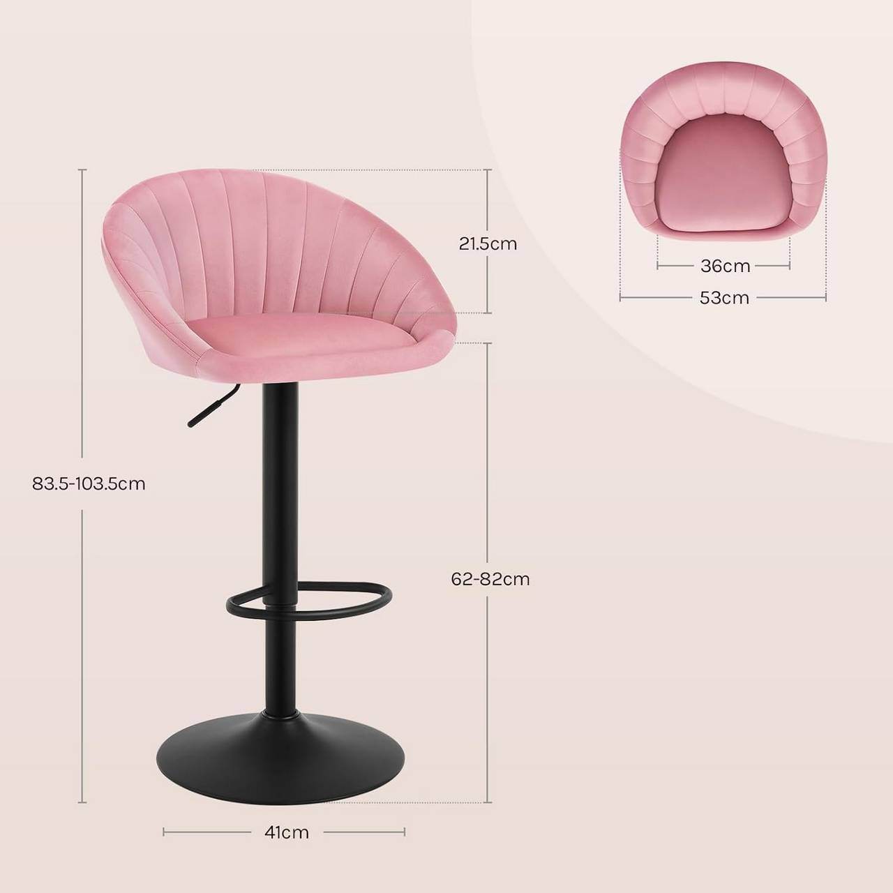 4x Barhocker höhenverstellbar drehbar mit Rückenlehne Samt Metall Rosa - Palo24