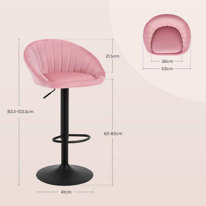 4x Barhocker höhenverstellbar drehbar mit Rückenlehne Samt Metall Rosa - Palo24