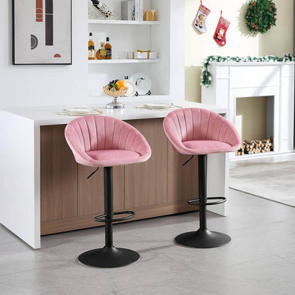 4x Barhocker höhenverstellbar drehbar mit Rückenlehne Samt Metall Rosa - Palo24