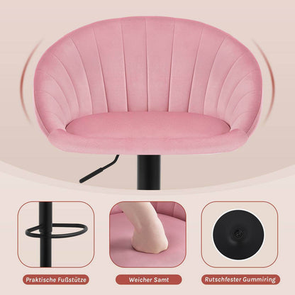 4x Barhocker höhenverstellbar drehbar mit Rückenlehne Samt Metall Rosa - Palo24