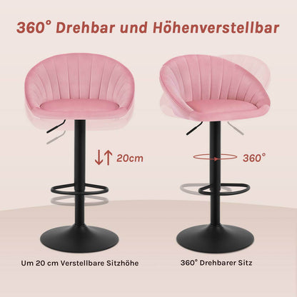 4x Barhocker höhenverstellbar drehbar mit Rückenlehne Samt Metall Rosa - Palo24