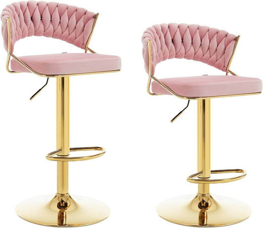 2x Barhocker höhenverstellbar Samt Metall Gold Rosa - Palo24