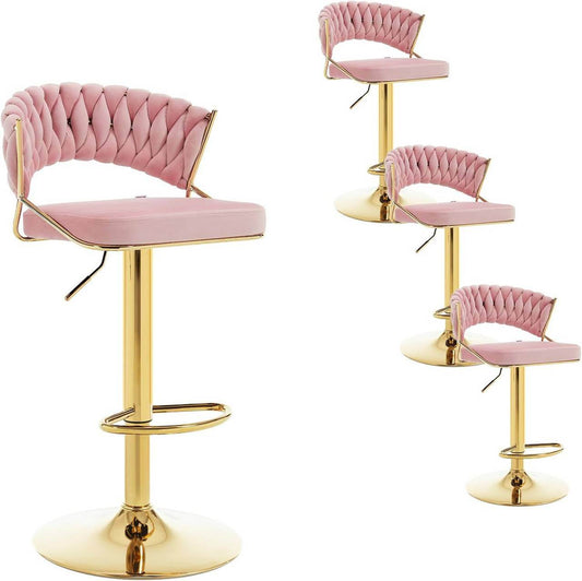 4x Barhocker höhenverstellbar Samt Metall Gold Rosa - Palo24