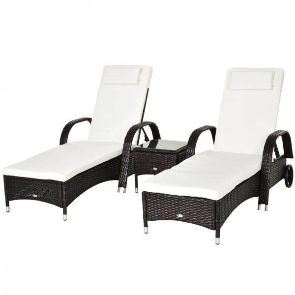 Sonnenliege Tisch 3er Set Gartenmöbel Polyrattan Braun - Palo24