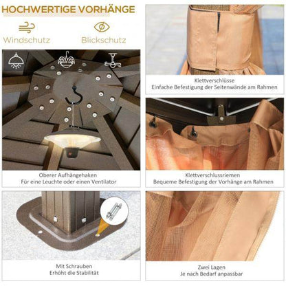 Gartenpavillon 4 x Doppel-Seitenwänden Laternenhaken Alu + Polyester Bronze+Hellbraun ca. 3 x 3 x 2,5 m - Palo24